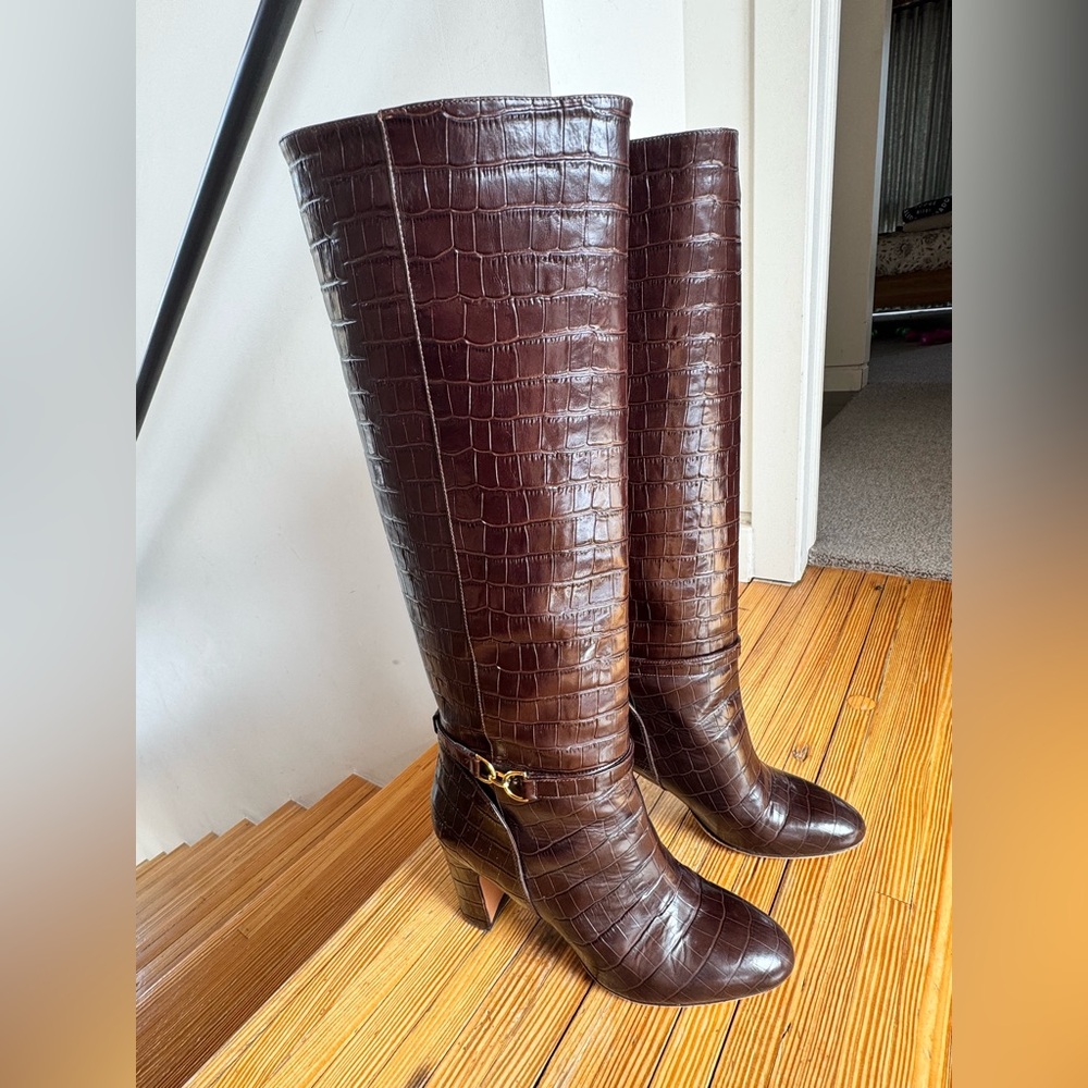 Rouje Loana chocolat croc tall boots - Picture 3 of 9